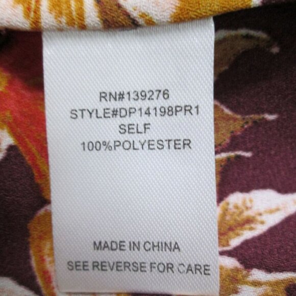 NWT Daniel Rainn Burgundy Floral 3/4 Sleeve Split-neck Chiffon Top-PXS - Picture 6 of 16